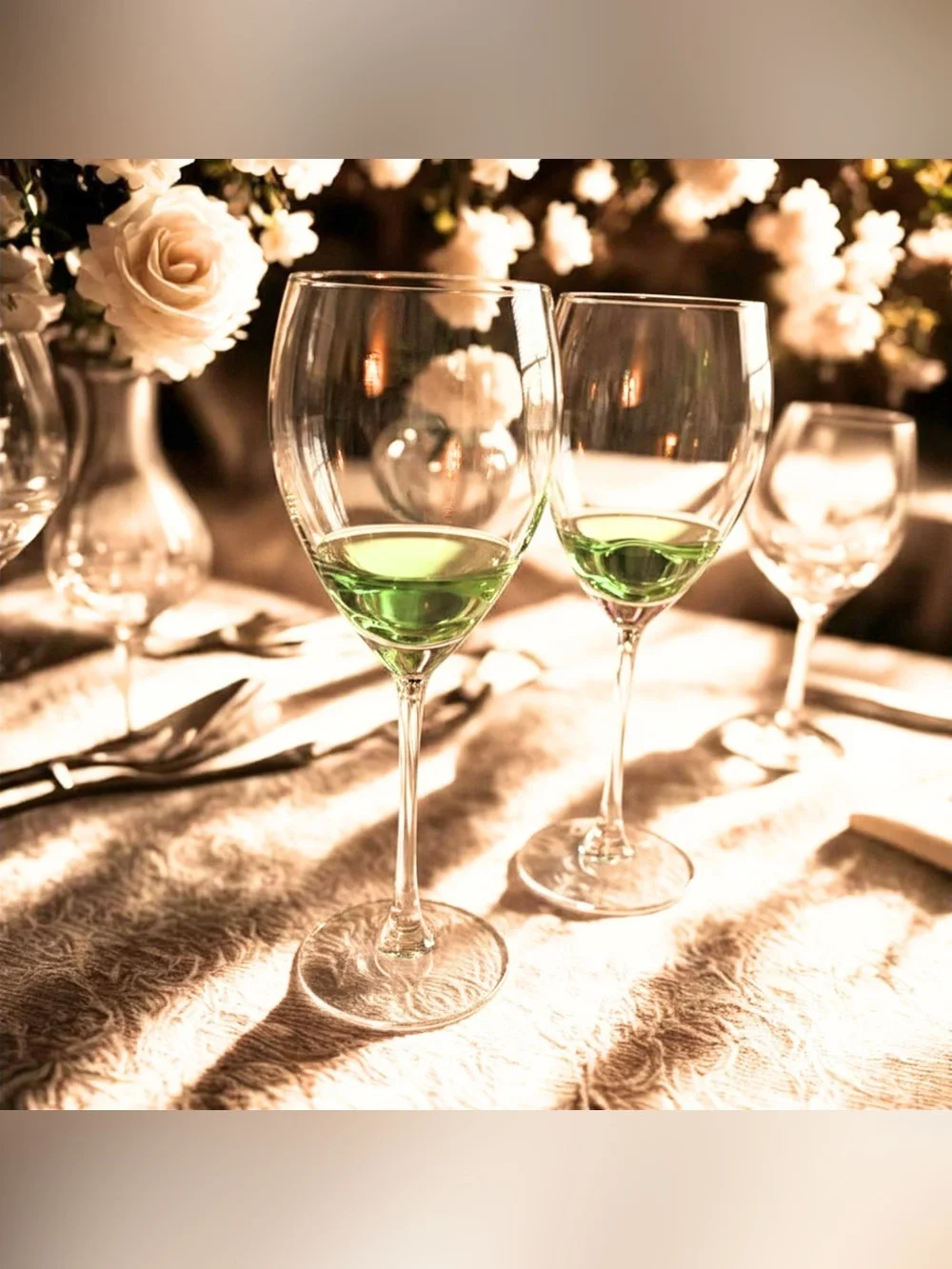 Vintage‎ Pair Green Wine Glasses Retro Clear Bowl with Stem